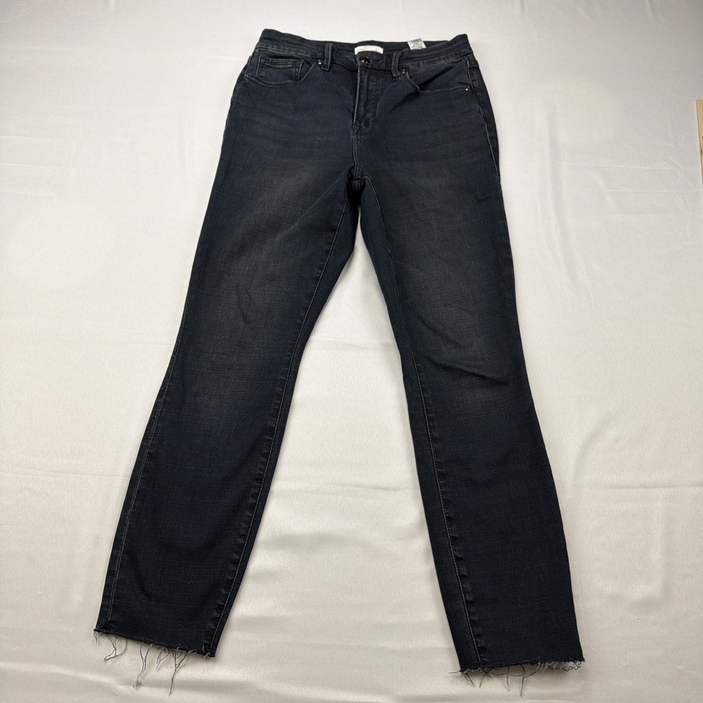 Good American Black Raw Hem Skinny Crop‎ Jean Women 8/29 Hi-Rise GWCREC075T